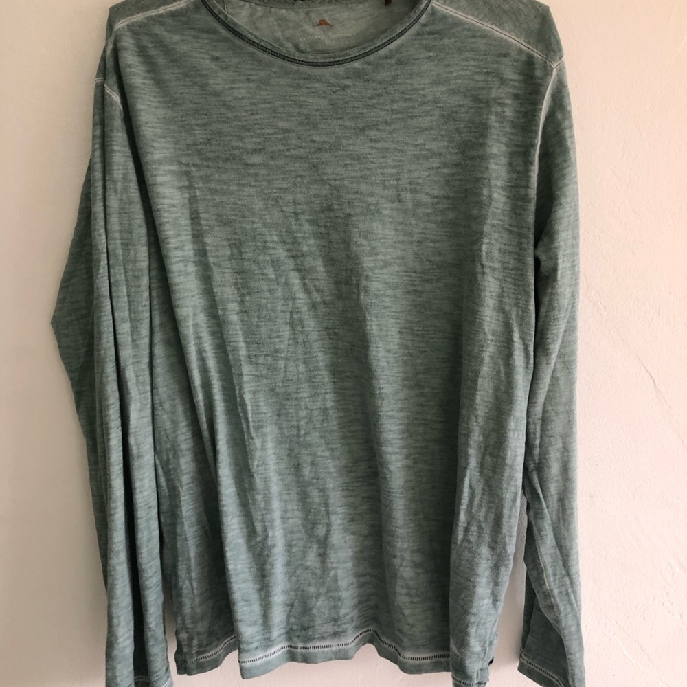 Tommy Bahama Shirt Mens Size L Heathered Green Cotton Long Sleeve Beach Casual